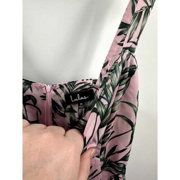 La Paz Pink and Green Leaf Print Tie-Front Midi Dress Size Medium Wedding Guest - Picture 5 of 10